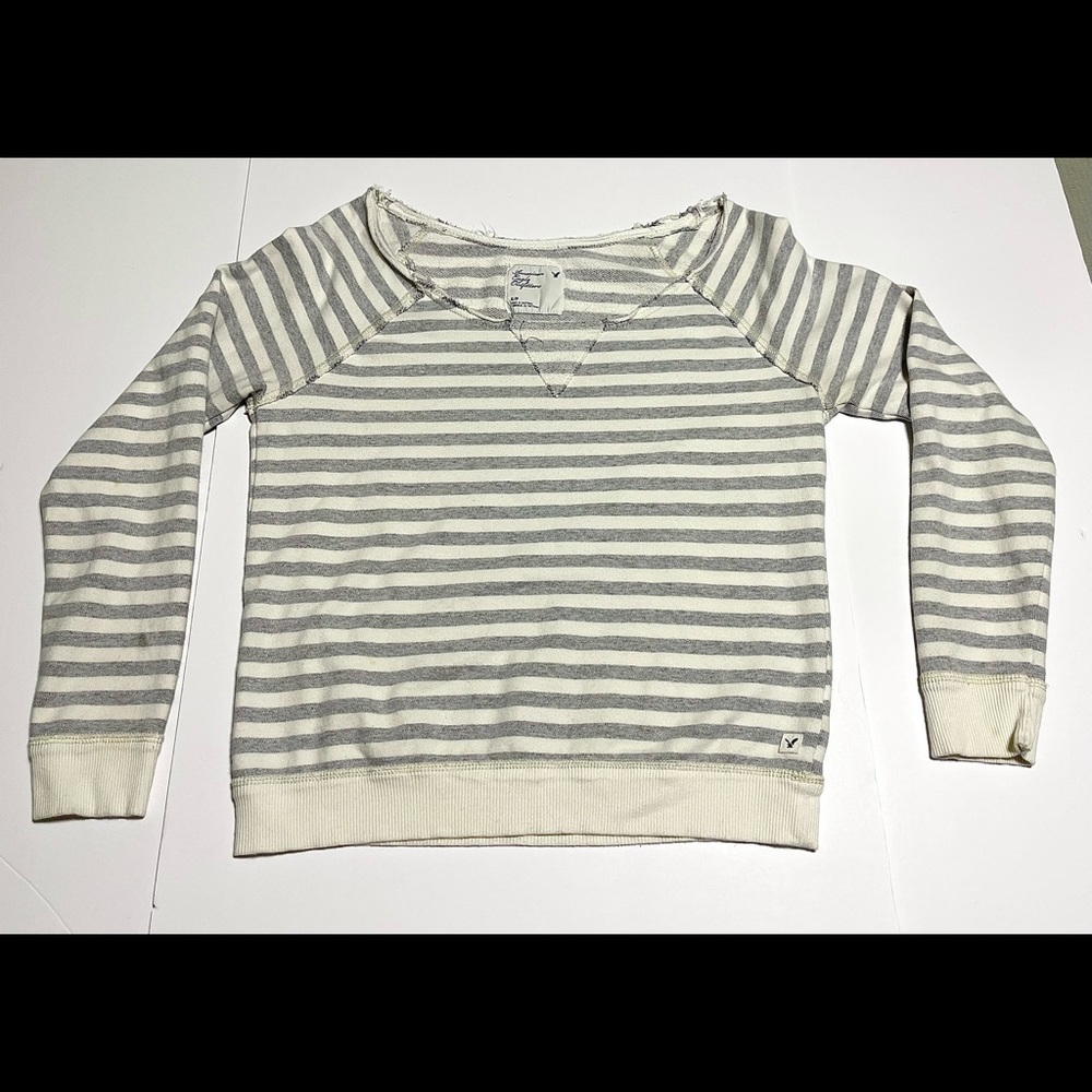 American Eagle Gray and White Striped Sweater